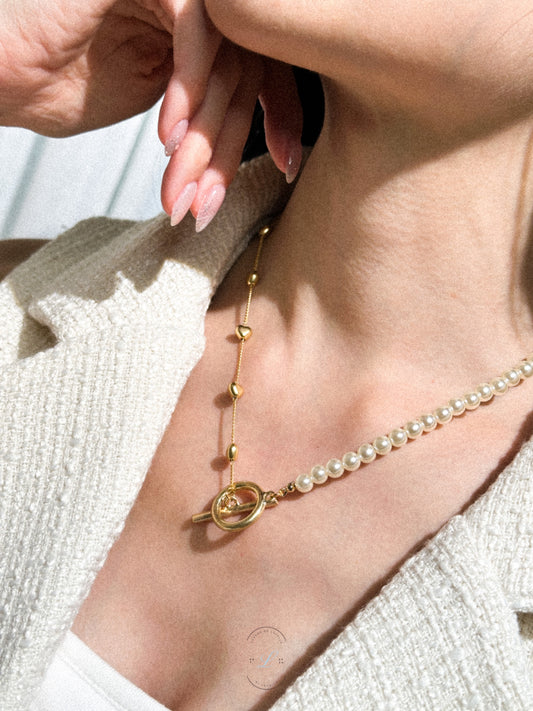 Heart & Pearl OT Buckle Necklace