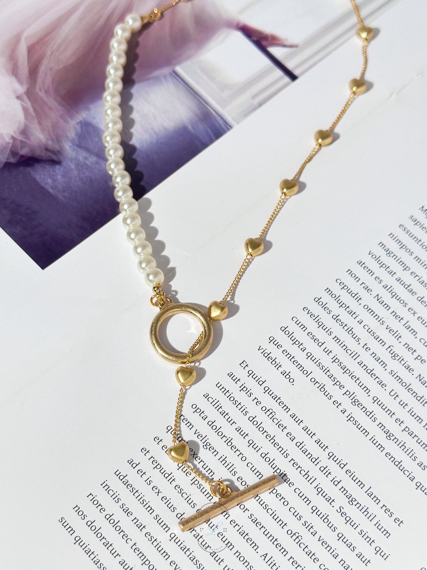 Heart & Pearl OT Buckle Necklace
